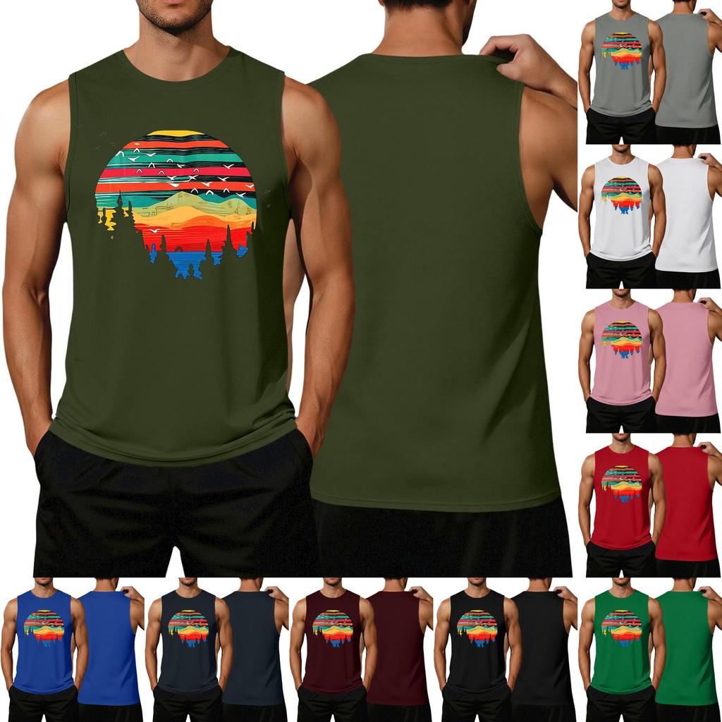 Men's Loose Casual Hawaiian Print Sleeveless Top