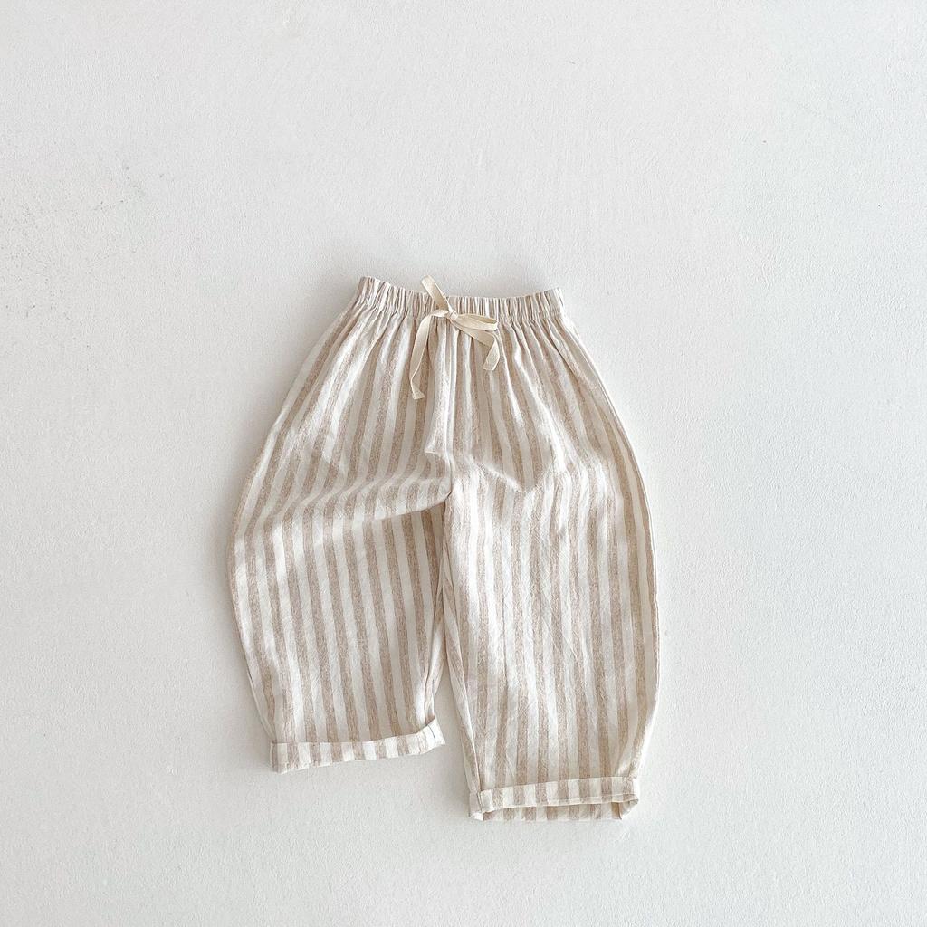 Children's Summer Striped Lace-Up Casual Mosquito-Repellent Pants: Loose-Fitting, Comfortable, Lightweight Linen-Cotton Trousers