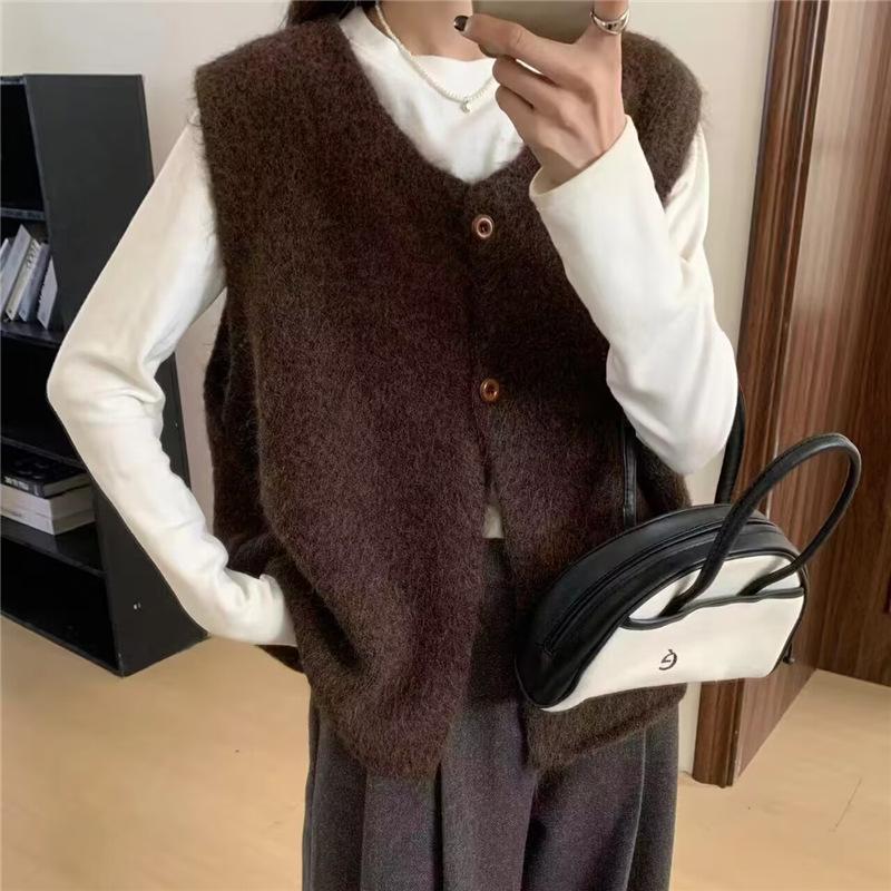 Korean Version, Retro Versatile, Simple Sleeveless Sweater Vest, New Style, Loose Fit, Layered, Knitted Vest