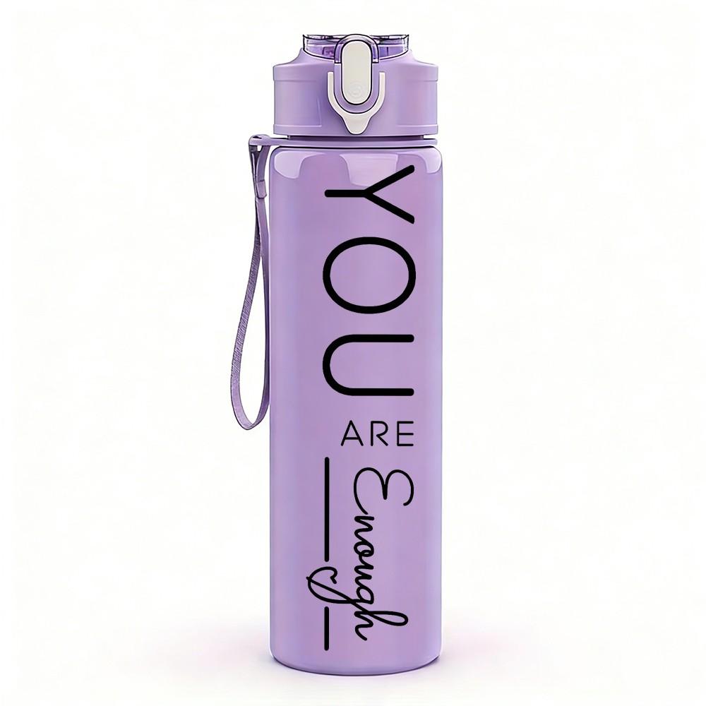 1PC You Are Enough Script Letter 750ml Color Plastic Sports Water Bottle Leakproof Flip Straw Lid Suitable for Sports Office Home Use
