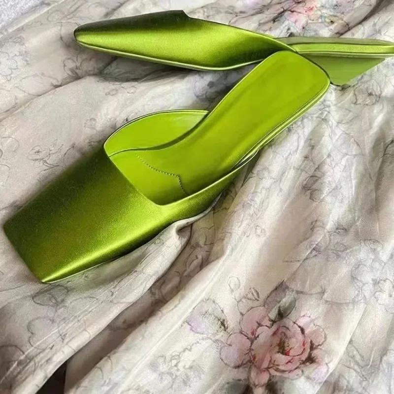 New Flower Sandals Camellia Thick Heel Sandals Women's Summer Shirt Empty High Heel Fish-toe Shoes Half Slippers