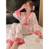 Pajamas women's spring and autumn new ice and snow silk printing long-sleeved two-piece set loose large size can be worn outside loungewear set
