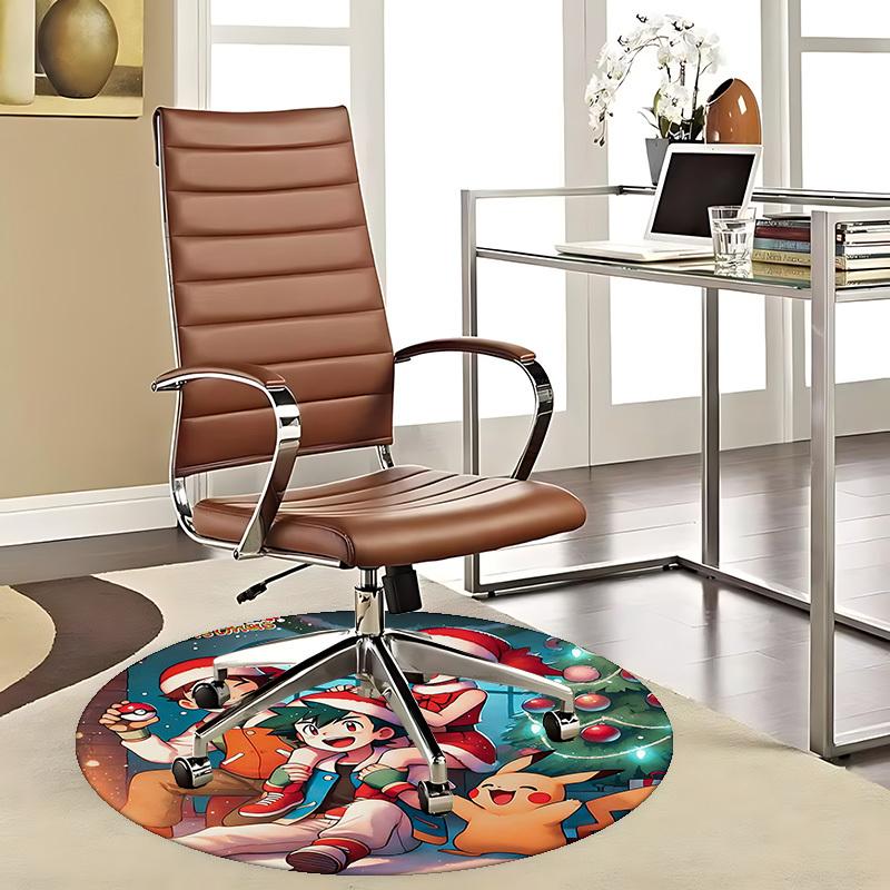 

1pc Christmas Pokémon Pikachu Round Carpet - Anime Design Office Chair Mat, Non-Slip Rug for Home Decor, Living Room 80cm