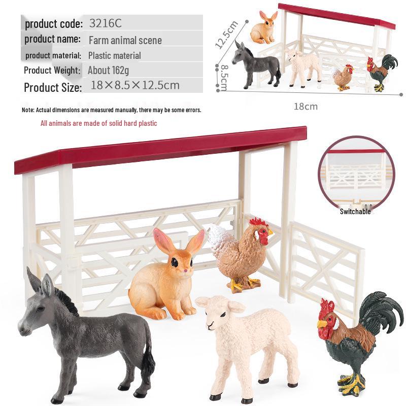 Farm Animal Miniature Set: Horse, Sheep, Cattle, and Pigsty Fences for Kids' Playhouse