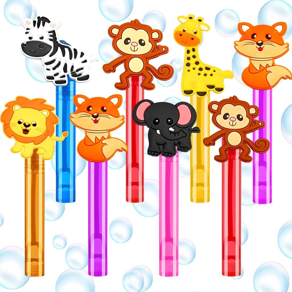 24PCS Animal Bubble Wands for Wild One Birthday Baby Shower Decorations Safari Jungle Theme Party Favors Supplies, Pinata Suffer, Goodie Bags Filler,