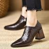 Fashion Woman Simple Shoes Sheepskin Retro Thick Heeled Basic Shoes On Heel French Style Loafers Spring Atumn Slip On Dress Work Pumps