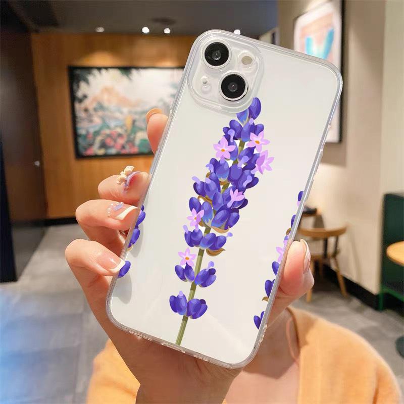 sunflower Flower Lavender Purple Luxury Transparent Phone Case For iPhone 15 16 14 13 12 11 Pro Max XS X XR SE 7 8 Plus Cover