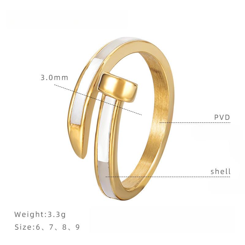Personality Trend Nail Opening White Fritillary Ring Women's Niche Design Ins Ring Electroplated Titanium Steel