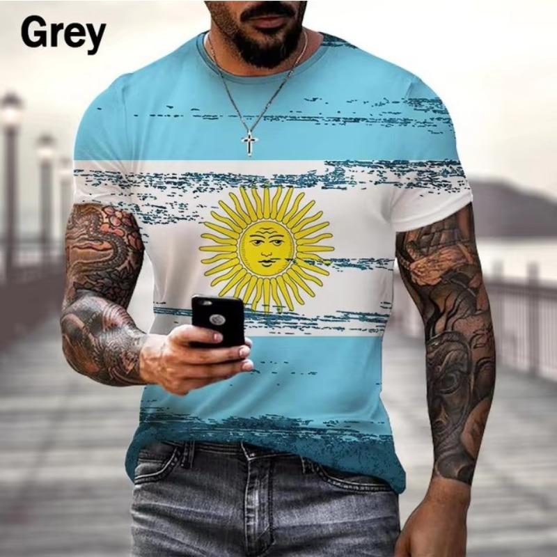 Argentiniens neues modisches 3D-bedrucktes T-Shirt mit Street-Fun-Persönlichkeit und Hip-Hop-Flair, cooles, lässiges Kurzarm-Oberteil
