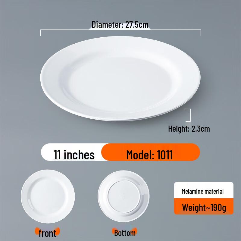 White Melamine Flat Round Dinner Plates (5-Pack)