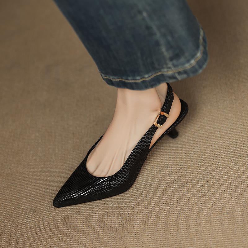Fashion 2025 Summer Fashion Slingback Women Pumps High Heels Shoes Pointed Toe Genuine Leather Slip-On Shoes Office Shoes Dress 34-42