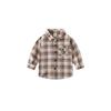 Children's Collared Shirt for Spring and Autumn, Boys' Brushed Plaid Long-Sleeve Shirt, Baby Boy's Square Collar Pure Cotton Casual Top
