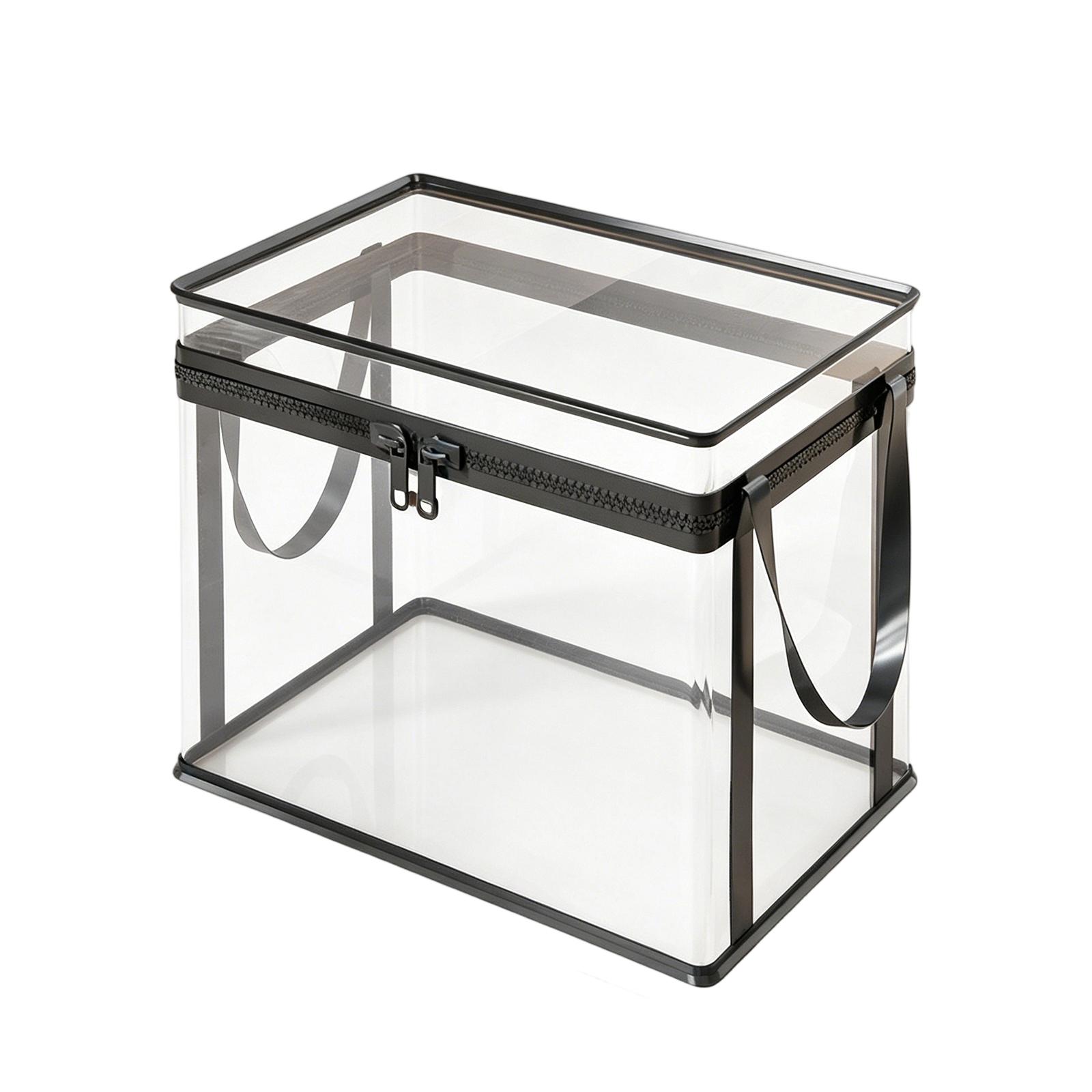 

Large Transparent Storage Box for Clothing 3pc Set Dustproof Thickened Clear Organizer with Zipper Closure and Carry Handles One Size чёрный