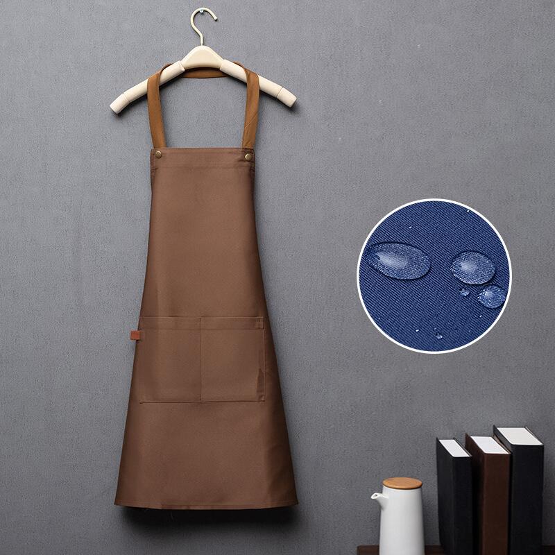 Customized Embroidery Print Logo Signature Waterproof Kitchen Home Chef Baking Clothes With Pockets Adult Bib Waist Bag Aprons