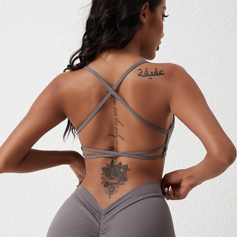 Halterneck Tight Back Yoga Bra for Women with Chest Pad Outdoor Exercise Yoga Clothes Quick-Drying Workout Underwear Bubble Wrap Elastic