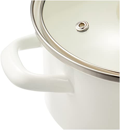 Pearl Metal Enamel 15cm Double-Handled Pot with Glass Lid, White, Induction Compatible, Cook Pot, Petit Cook, HB-1367