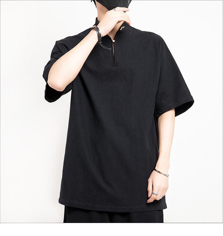 2022 Chinese Style Men's Casual Cotton Linen T-shirt, Retro Plus Size Long Sleeve Tang Suit