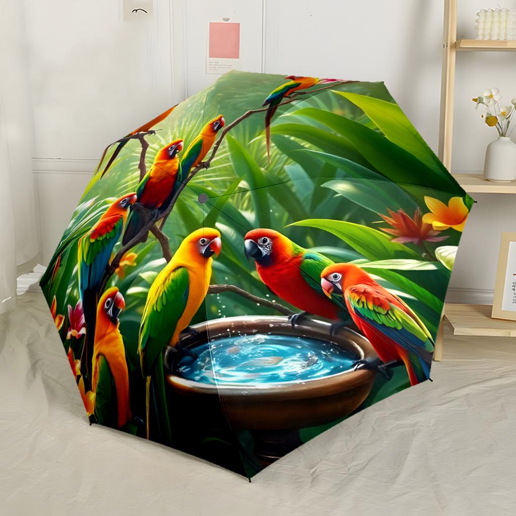 Parrots In The Rainforest Automatic Umbrella with 8-Rib Sturdy Construction Perfect for Outdoor Adventures Fashion Lovers Perfect Gift for Women/Men
