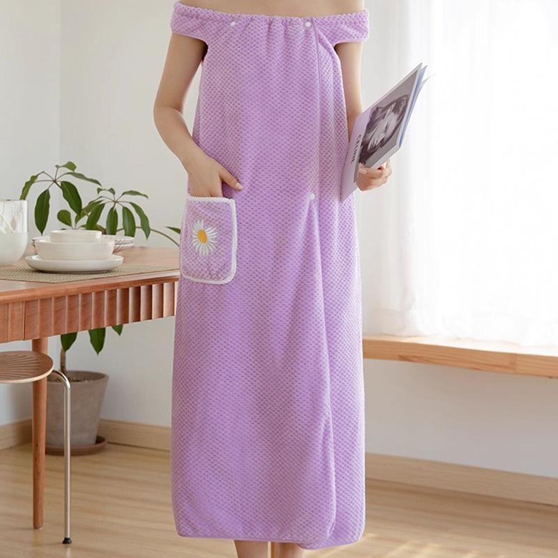 Pineapple Plaid Coral Fleece Wearable Bath Towel - Oversized, Absorbent, Quick Dry Bathrobe & Skirt