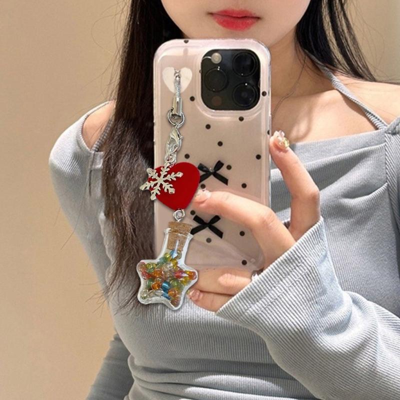 Winter Snowflake Flocking Christmas Phone Strap Keychain Charm for Holiday Spirit and Safety with Soft Sturdy Materials