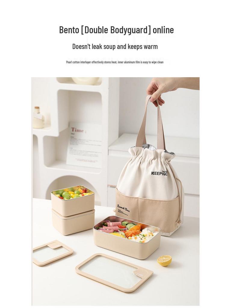 Korean Stainless Steel & Glass Airtight Lunch Box, Square Bento Food Container for Students