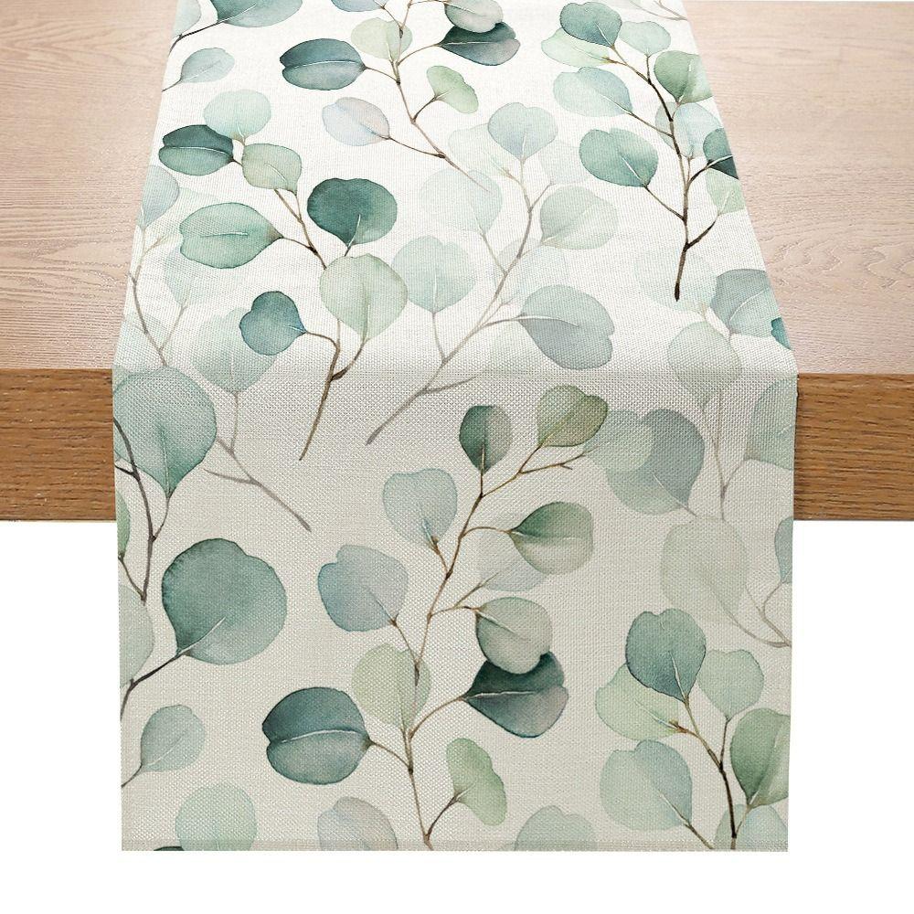 

Pastoral Style Table Cover Eucalyptus Pattern Tablecloth Home Decoration 33X90CM-B