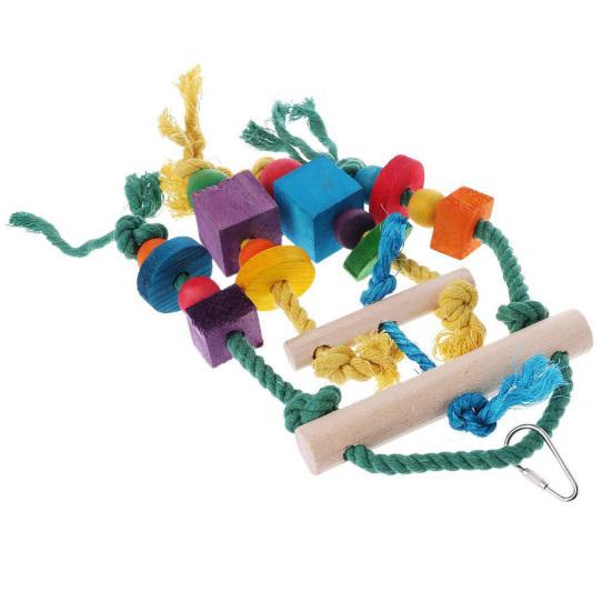 Bunter Holzständer Bar Block Seil Papagei Kletter Biss Schaukel Käfig Vogel Haustier Spielzeug