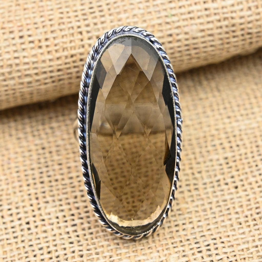 Dumanlı Topaz Taşlı El Yapımı 925 Ayar Gümüş Düğün Takı Yüzük