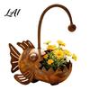 Flowerpot Rustic Iron Planter Fish Shaped Design Decorative Metal Flower Pot for Planter Succulents Cactus Plants Rustproof Garden Patio