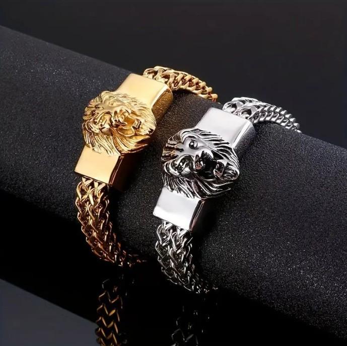 Men's Stainless Steel Lion Head UV-Plated Non-fading Bracelet