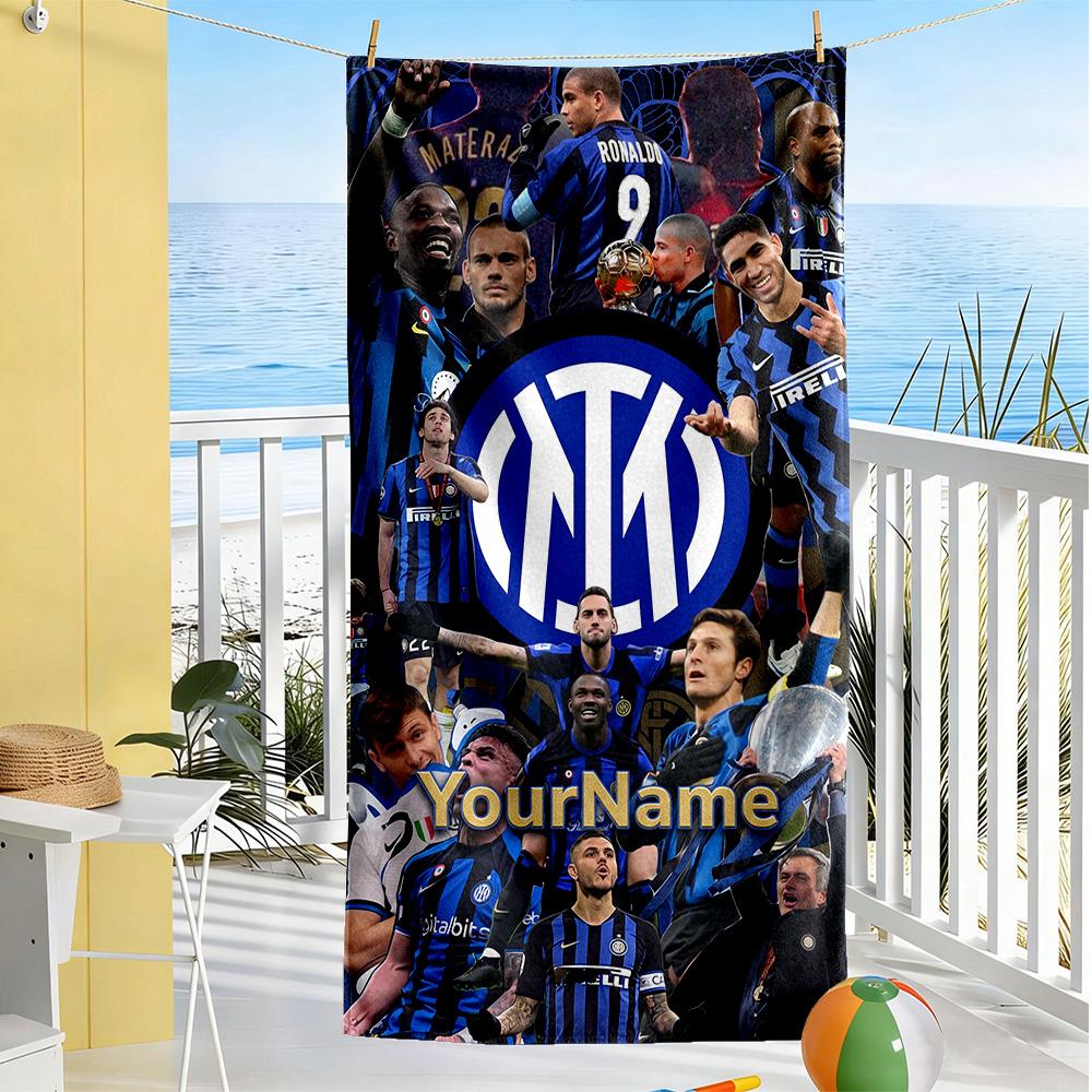 Inter Milan Customize Your Name Beach Towel Super Soft & Absorbent Ideal for Travel Outdoor Swim Pool Yoga Surf Camping Hiking Gym Gift Holiday