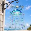 Stained Glass Acrylic Ornament Ocean-Themed Wind Chime Decoration, Animal Hanging Sun Catcher with Faux Crystal Drops, Ocean Room for Window