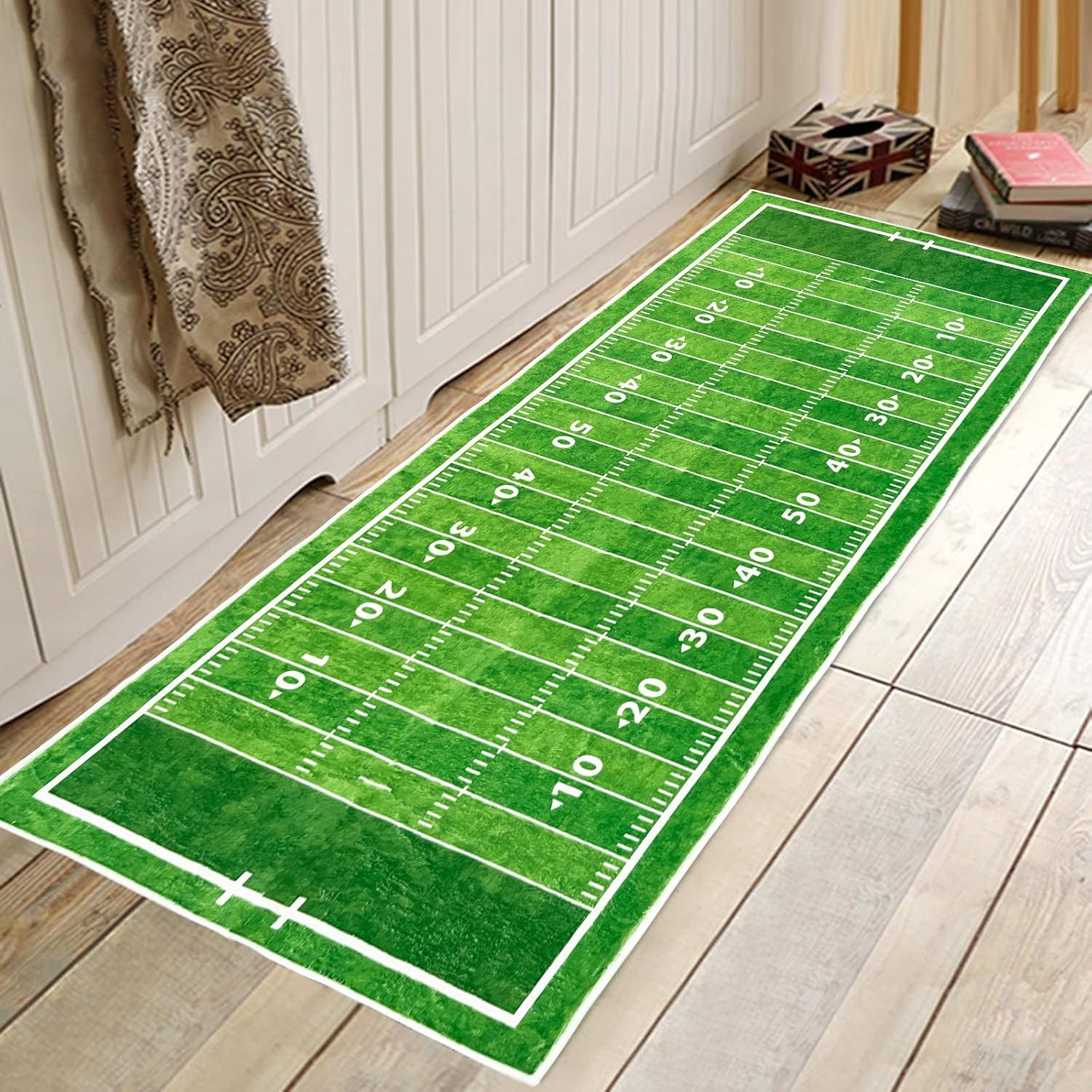 Green Runner Rug 2x6,Football Field American Sports Green Lawn Sport Game Team Competition,Throw Accent Area Rug Non Slip Washable Runner Carpet for
