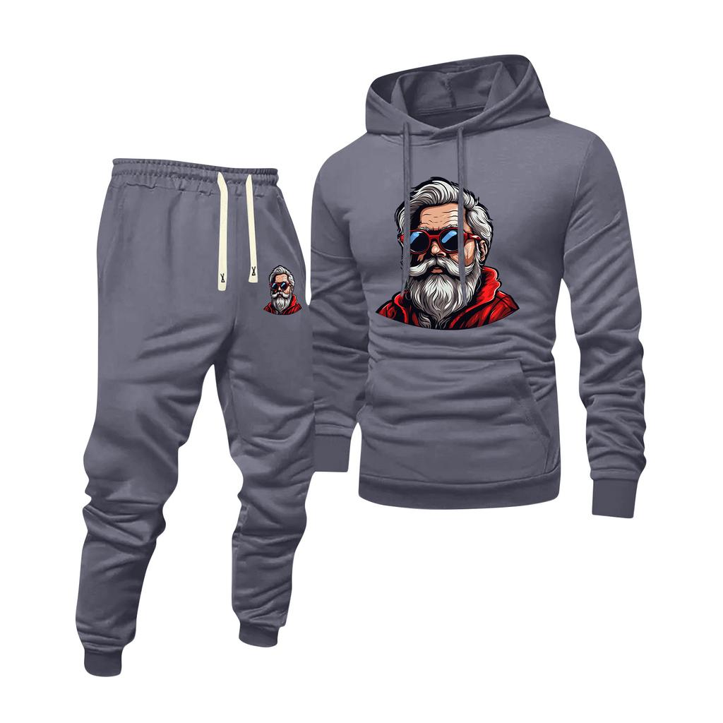 Men's Printed Hooded Sweatshirt And Sweatpants Casual Sports Suit