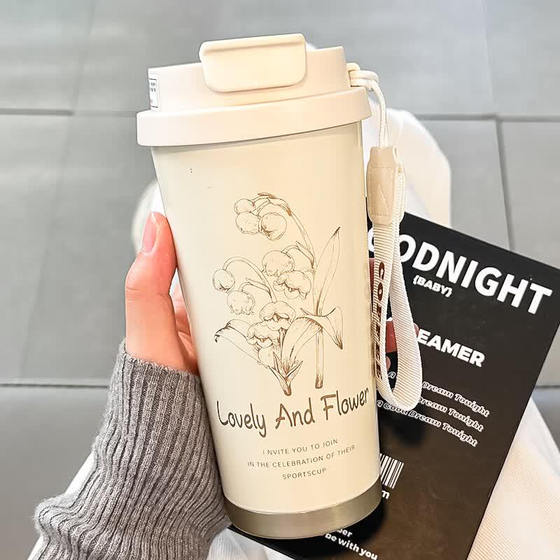 Li Shen Stylish Lily of the Valley Insulated Straw Coffee Mug