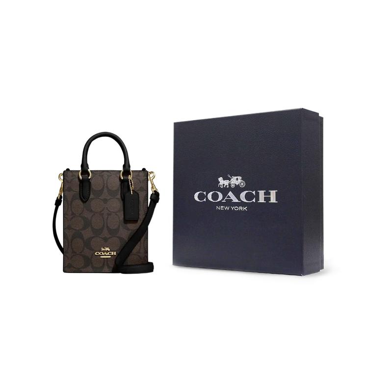 COACH N/S Coated Fabric With Leather Tote Handbag Mini Women's Black CJ494-IMAA8