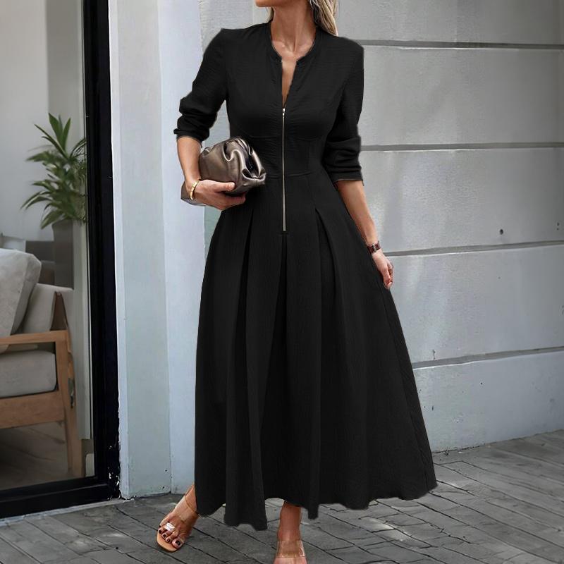 

ZANZEA Женское повседневное платье А-силуэта с длинным рукавом и круглым вырезом, на молнии XL чёрный