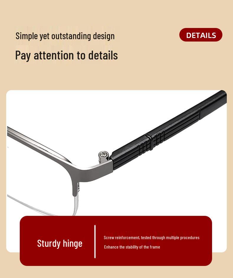 Men's Fashion Photochromic Half-Rim Metal Reading Glasses: Indoor/Outdoor Dual-Use with Anti-Blue Light Protection