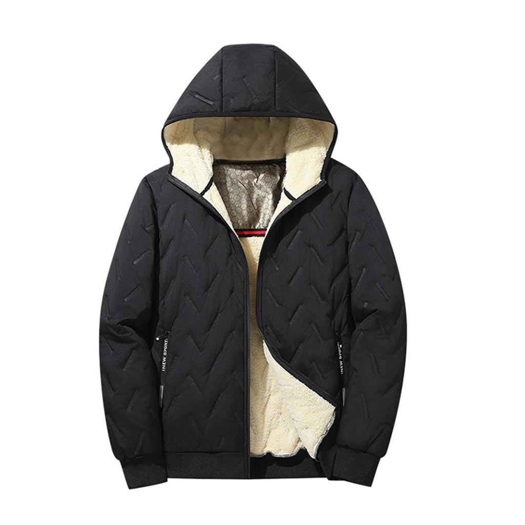 Men's Solid Color Casual With Cotton Zipper Long-sleeved Jacket Men's Graphene Hooded Cotton Jacket NEW SPORT Pocket Label