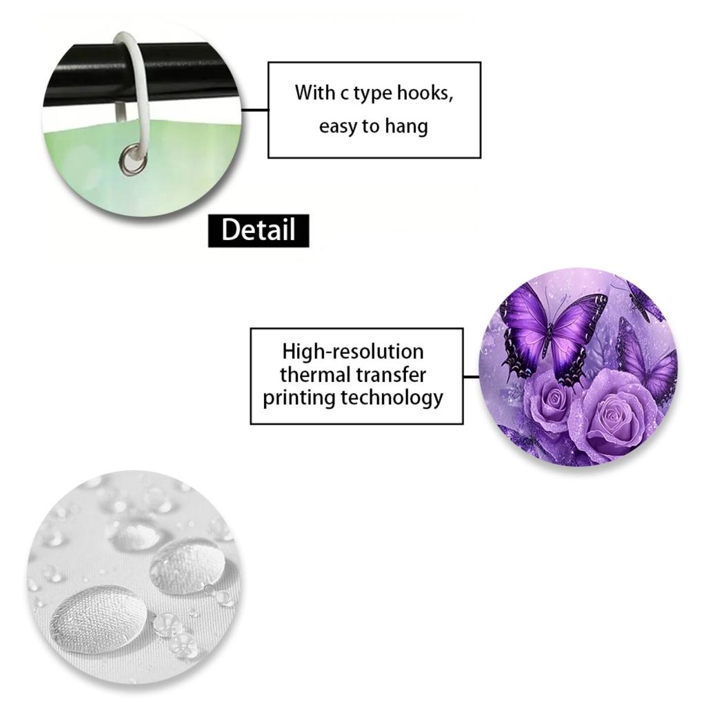 1/4pcs Bathroom Shower Curtain Set Purple Butterfly Bathroom Curtain With 12 Hooks Non Slip Rugs Toilet Cover Mat Bathroom Partition