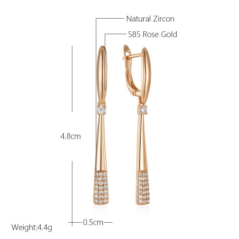 Fashion  Rose Gold Color Long Drop Earrings For Women Girl Mosaic Natural Zircon Accessories High Quality Daily Jewelry