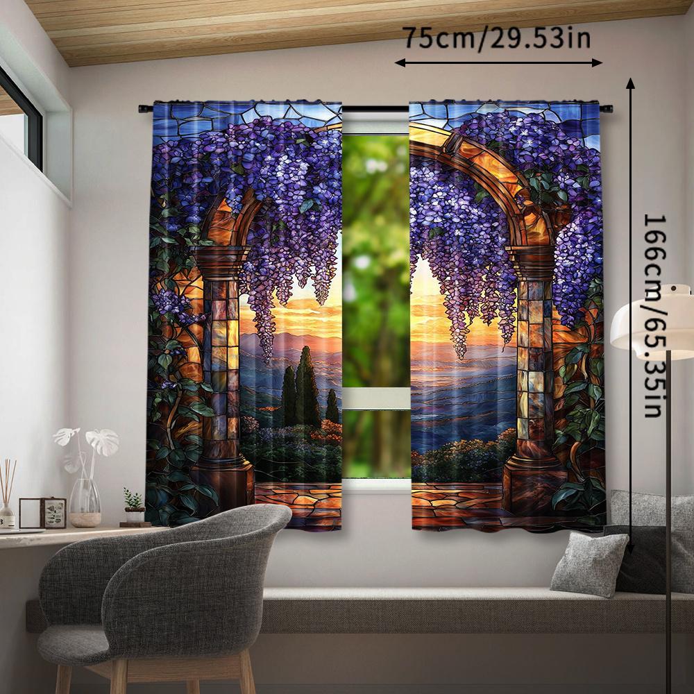 2, wisteria stained glass flower curtain, bedroom living room kitchen office curtain rod pocket window treatment