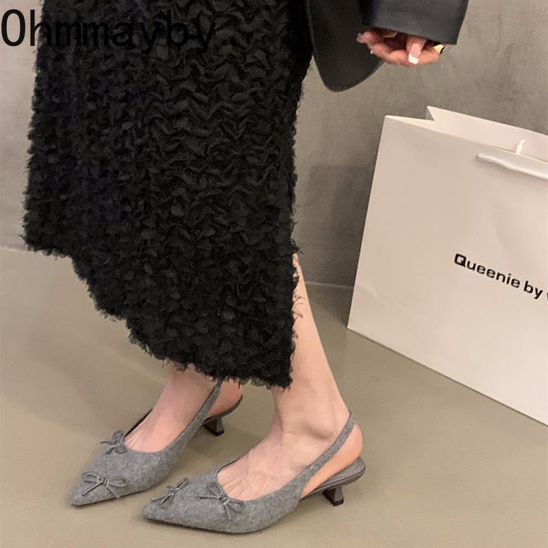 Sommer Damen Sandalen mit niedrigem Absatz, modische spitze Zehenpartie, Slip-On-Schuhe, elegante Pumps für Tanzpartys