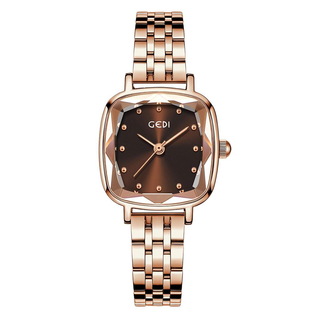 Gedi Women's Waterproof Square Dial Steel Band Quartz Watch for Daily Commute