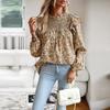 Chic Women Autumn O Neck Printed Flying Sleeve Pleated Blouse Commuter Fragmented Temperament Shirt
