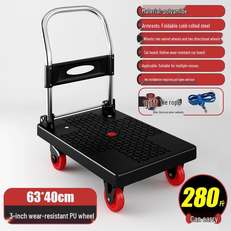 Compact Folding Flatbed Trolley: Silent, Lightweight, Multi-Functional Hand Truck for Pulling and Pushing Goods