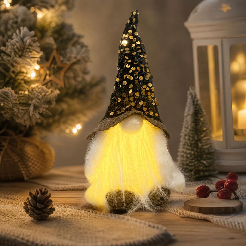 Christmas Gnome Figurine with Light-Up Sequin, Holiday Tabletop Decoration