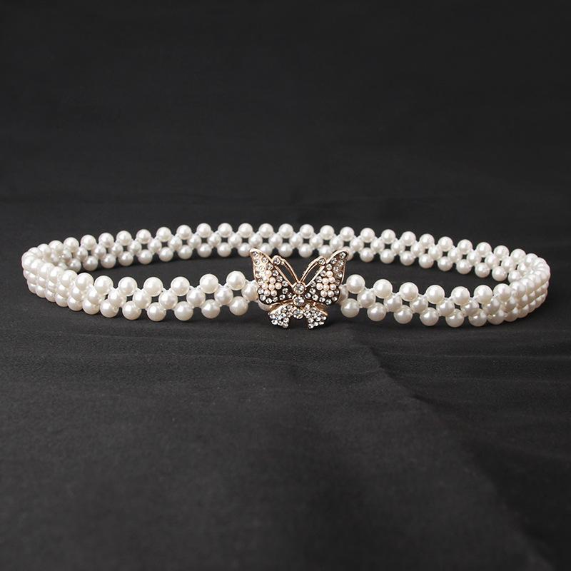 Damen Perlen Taillenkette, Koreanische Version Wasserdiamant Perlenverzierter Gürtel, Modisches und Süßes Kleid, Elastischer Gürtel für Damen