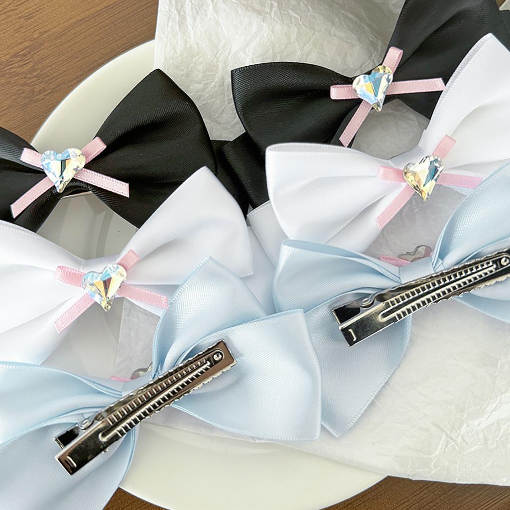Ribbon Bow Hair Clip 2000s Style Side Clip Bow Diamante Gothic Bow Style Large Bowknot Balletcore Large Size