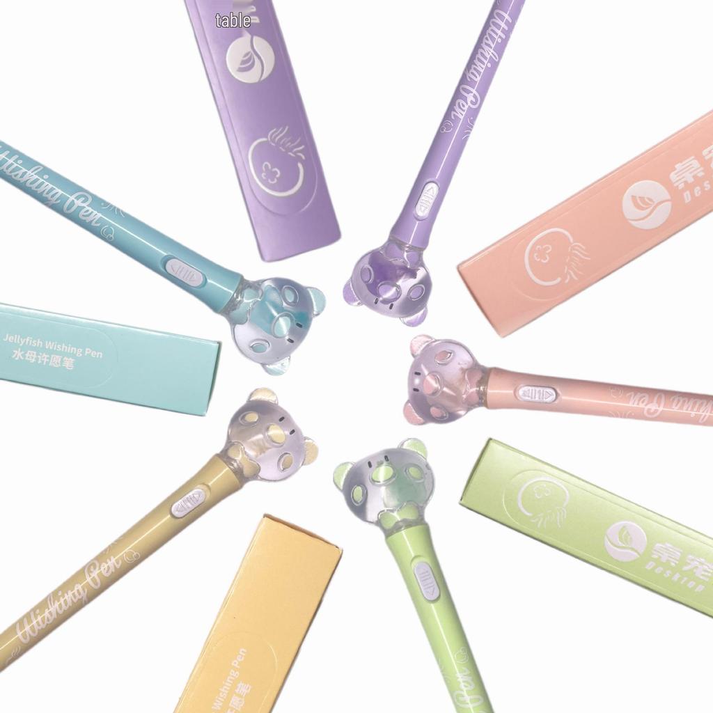 Luminous Jellyfish Light-Up Pen with Real Specimen - Cute Student Stationery Featuring Piggy and Bear Designs